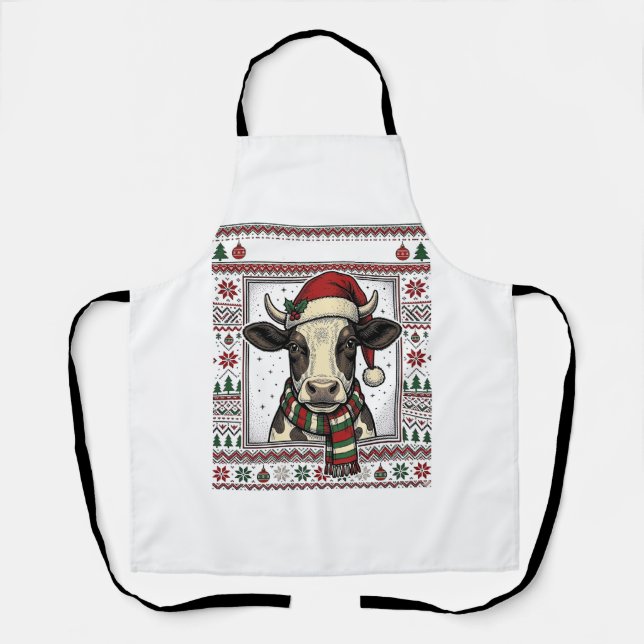 Vintage-Weihnachtskuh hässliches Sweatshirt-Shirt- Schürze (Vorderseite)