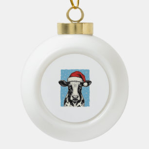 Vintage-Weihnachtskuh-Santa-Hut-Vektordesign_1 Keramik Kugel-Ornament
