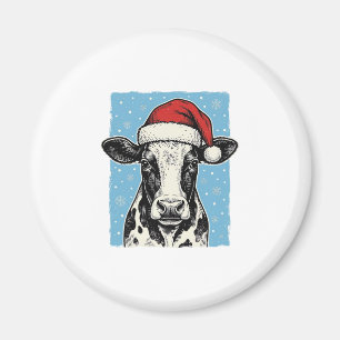 Vintage-Weihnachtskuh-Santa-Hut-Vektordesign_1 Magnet