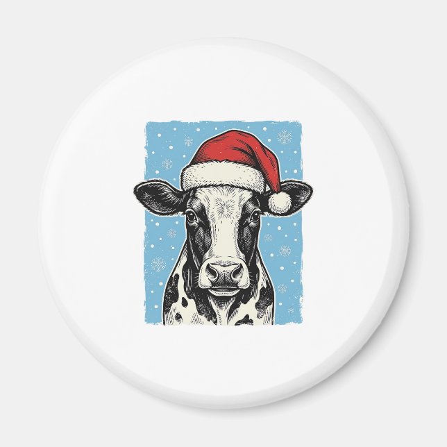 Vintage-Weihnachtskuh-Santa-Hut-Vektordesign_1 Magnet (Vorne)