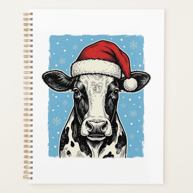 Vintage-Weihnachtskuh-Santa-Hut-Vektordesign_1 Planer (Vorderseite)
