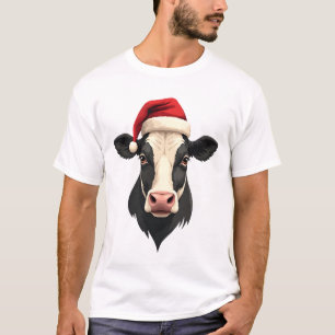 Vintage-Weihnachtskuhkopf mit Santa-Hut Bauernhof  T-Shirt