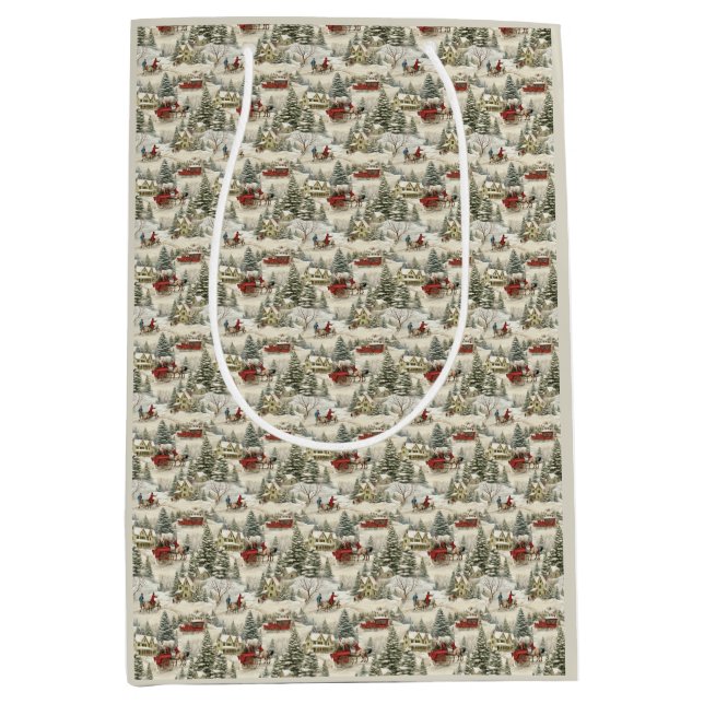 Vintage Weihnachtslandschaft Mittlere Geschenktüte (Vorderseite)