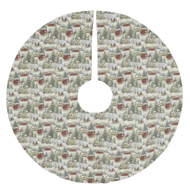 Vintage Weihnachtslandschaft Polyester Weihnachtsbaumdecke (Vorderseite)