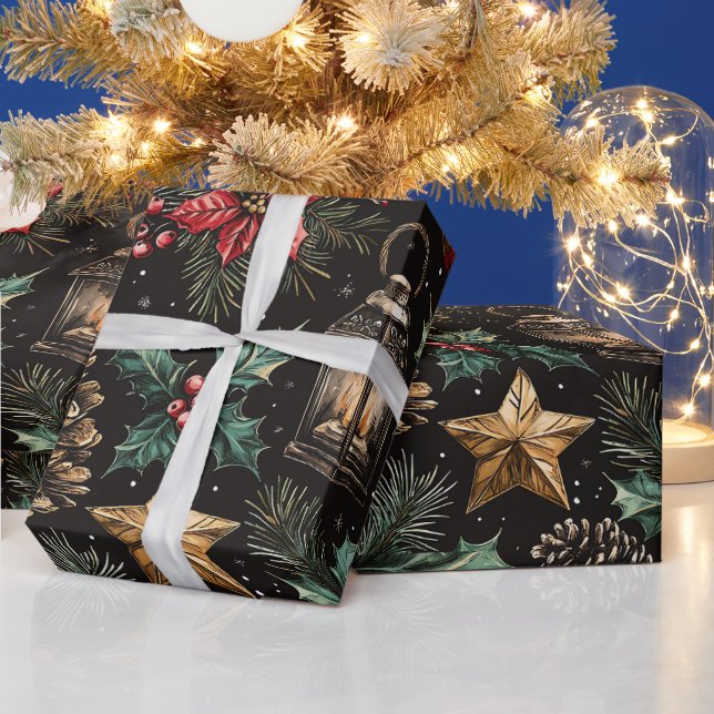Vintage-Weihnachtslaternen Geschenkpapier (Feiertage)