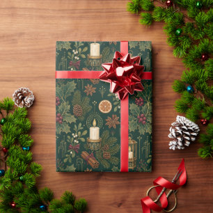 Vintage-Weihnachtslaternen-Grün Geschenkpapier