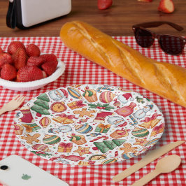 Vintage-Weihnachtsleckereien und Weihnachtsmuster Pappteller
