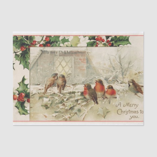 Vintage Weihnachtslieder Vögel Seidenpapier (Vorderseite)