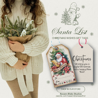Vintage-Weihnachtsliste Weihnachtswünsche Geschenk Geschenkanhänger