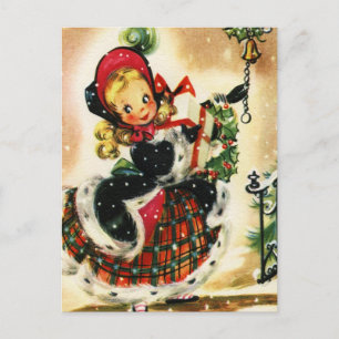 Vintage-Weihnachtsmädchen Feiertagspostkarte