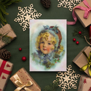 Vintage-Weihnachtsmädchen im Schnee Karte