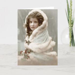Vintage Weihnachtsmädchen im Winter Feiertagskarte