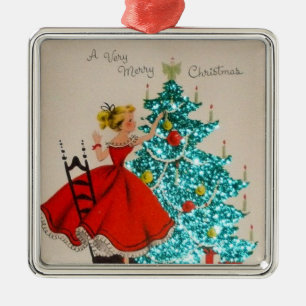 Vintage-Weihnachtsmädchen schmückt Baum Ornament Aus Metall