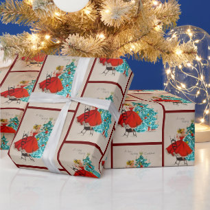 Vintage-Weihnachtsmädchen schmückt den Baum Geschenkpapier