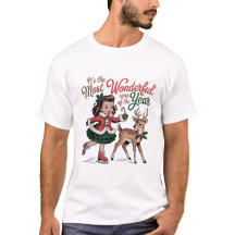 Vintage-Weihnachtsmädchen- und Rentier-Illustratio