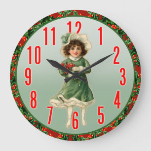 Vintage Weihnachtsmädchen-Wand-Uhr Große Wanduhr