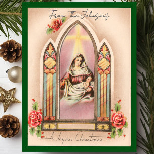 Vintage-Weihnachtsmadonna mit individuellem Namen Feiertagspostkarte