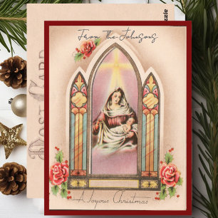 Vintage-Weihnachtsmadonna mit individuellem Namen Postkarte