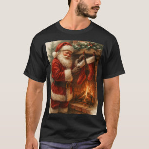 Vintage-Weihnachtsmann-am-Kamin-Weihnachts-T-Shirt T-Shirt