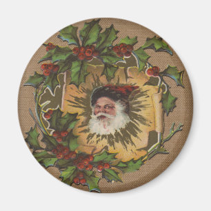Vintage Weihnachtsmann Antik Stechpalme Weihnachte Magnet