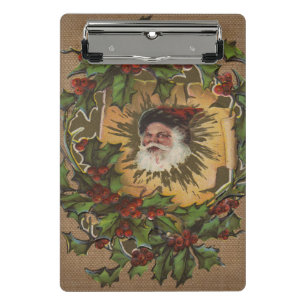 Vintage Weihnachtsmann Antik Stechpalme Weihnachte Mini Klemmbrett