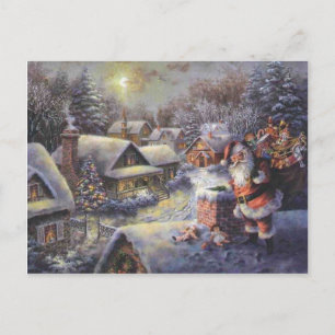 Vintage Weihnachtsmann auf dem Dach Feiertagspostkarte