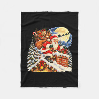 Vintage Weihnachtsmann auf dem Dach vollmond Weihn Fleecedecke