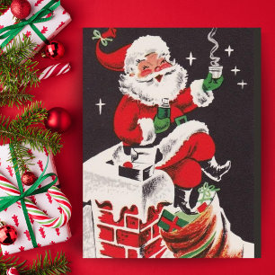 Vintage Weihnachtsmann auf dem Schornstein Vintage Feiertagskarte