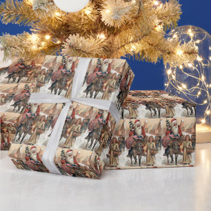 Vintage-Weihnachtsmann auf einem Esel gekachelt Geschenkpapier