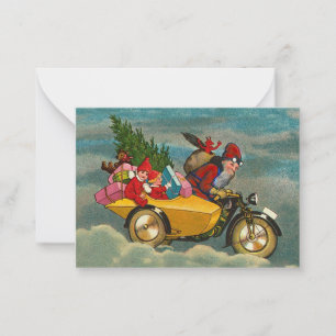 Vintage-Weihnachtsmann auf Motorrad 8,9 x 6,4 cm Mitteilungskarte
