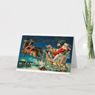 Vintage-Weihnachtsmann auf Schlitten Feiertagskarte