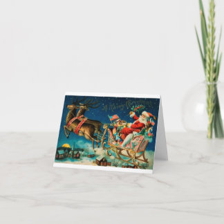 Vintage-Weihnachtsmann auf Schlitten Feiertagskarte