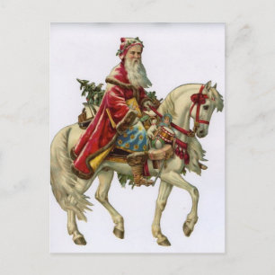 Vintage Weihnachtsmann auf weißem Pferd reitend Feiertagspostkarte