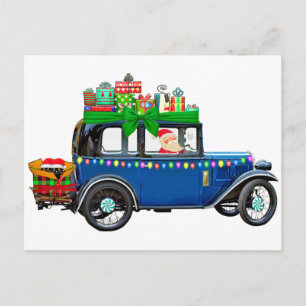 Vintage Weihnachtsmann-Auto und Geschenke Postkarte