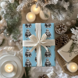 Vintage-Weihnachtsmann Babyblau Geschenkpapier