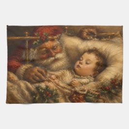 Vintage-Weihnachtsmann-Bettzeit-Weihnachtsölgemäld Geschirrtuch