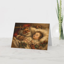 Vintage-Weihnachtsmann-Bettzeit-Weihnachtsölgemäld Karte