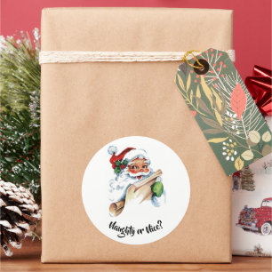 Vintage Weihnachtsmann Böse oder Artig? Runder Aufkleber
