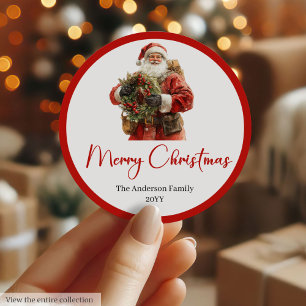 Vintage-Weihnachtsmann-Feiertags-Geschenk-Anhänger Runder Aufkleber
