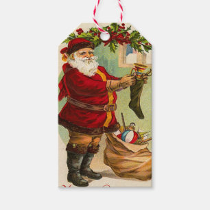 Vintage Weihnachtsmann-Feiertags-Geschenk-Umbauten Geschenkanhänger