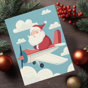 Vintage-Weihnachtsmann-Flugzeug Wolken & Foto-Flug Postkarte