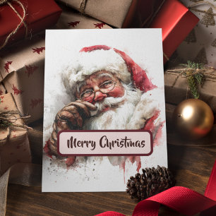 Vintage-Weihnachtsmann-Foto & Frohe Weihnachten Te Dankeskarte