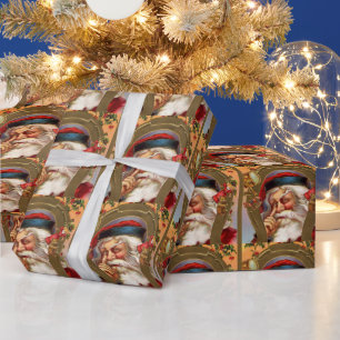 Vintage-Weihnachtsmann-Frohe-Weihnachten-Geschenkp Geschenkpapier
