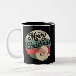 Vintage-Weihnachtsmann Frohe Weihnachten Gesicht A Zweifarbige Tasse