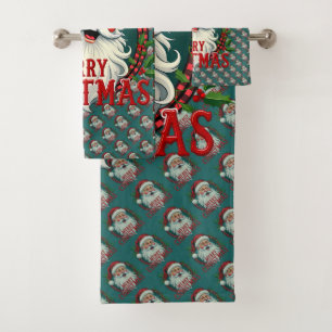 Vintage-Weihnachtsmann-Frohe-Weihnachten-Illustrat Badhandtuch Set