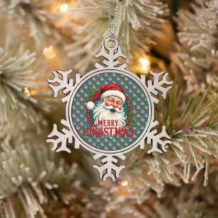 Vintage-Weihnachtsmann-Frohe-Weihnachten-Illustrat Schneeflocken Zinn-Ornament