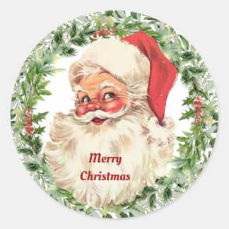 Vintage Weihnachtsmann Frohe Weihnachten Runder Aufkleber