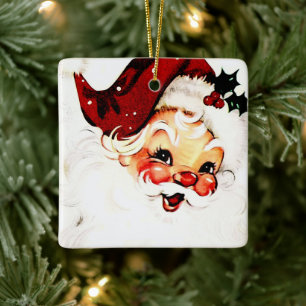 Vintage-Weihnachtsmann: Fröhlicher Weihnachtszaube Keramikornament