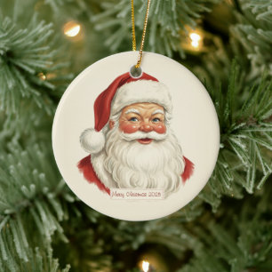 Vintage-Weihnachtsmann-Gesicht-Illustration Weihna Keramik Ornament