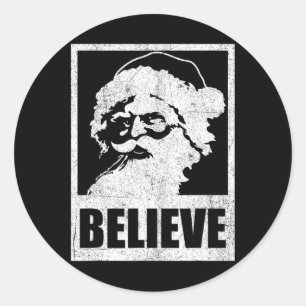 Vintage Weihnachtsmann glaubt Retro-Weihnachten im Runder Aufkleber